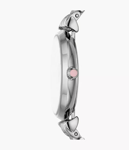 Side profile of Emporio Armani Gianni T-Bar watch showing decorative T-bar terminals