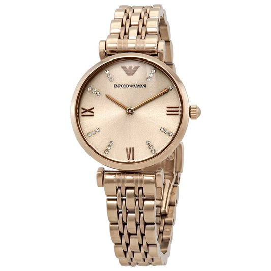 Emporio Armani Gianni T-Bar Crystal Rose Dial Ladies Watch AR11059