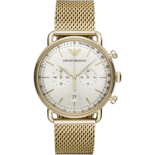 Emporio Armani Aviator Chronograph Gold Mesh Men's Watch - AR11315
