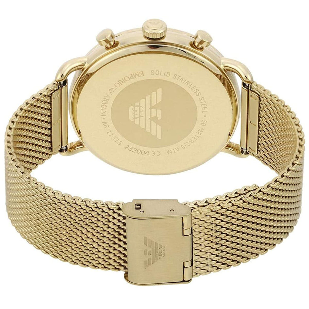Emporio Armani Aviator Chronograph Gold Mesh Men's Watch - AR11315