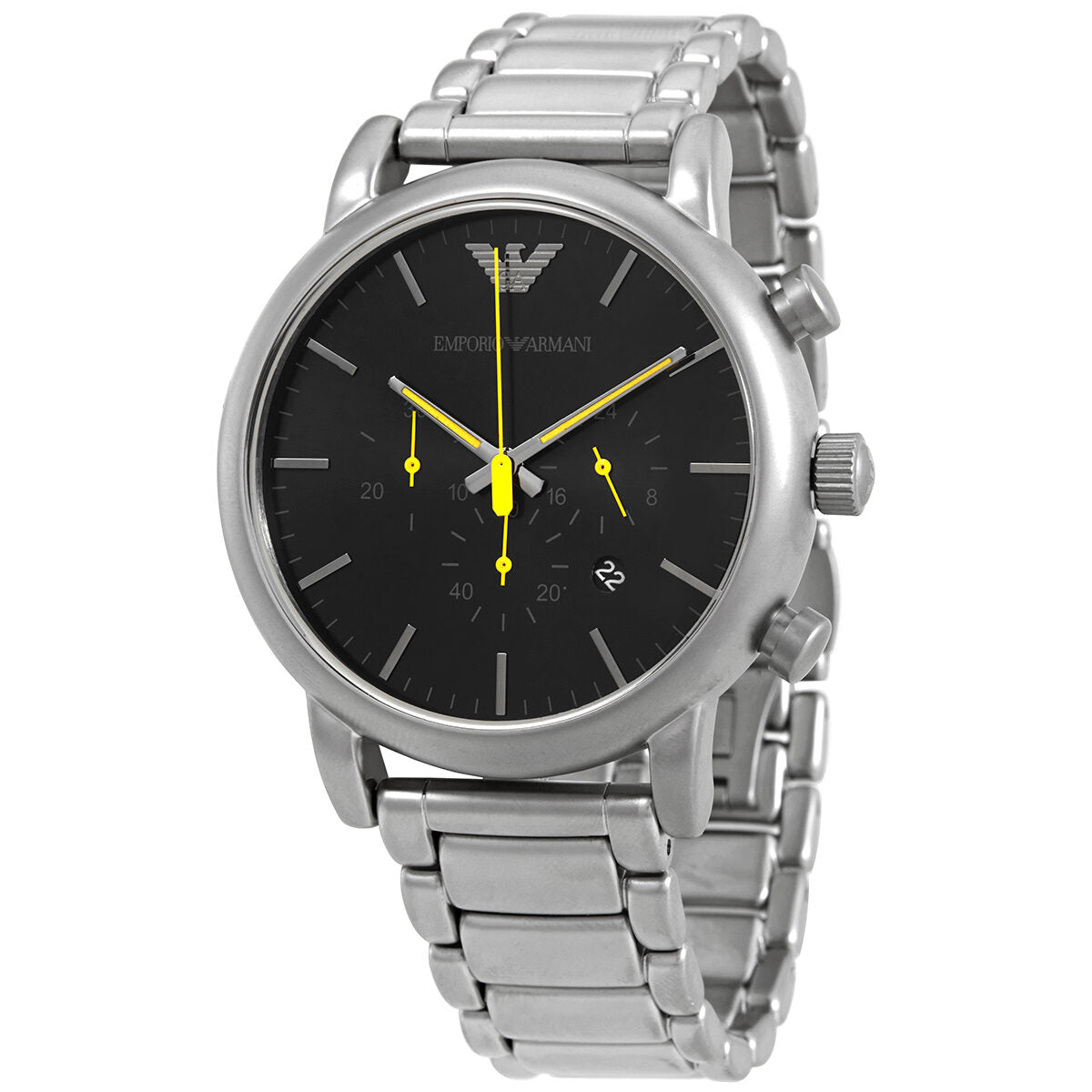 Emporio Armani Luigi chronograph quartz men's watch with black dial and yellow hands