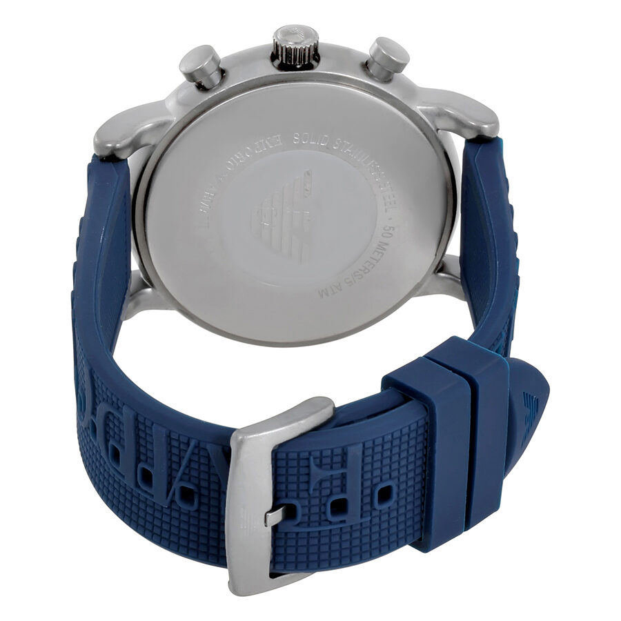 Emporio Armani Luigi Chronograph Black Dial Navy Blue Silicone Men's Watch - AR11023