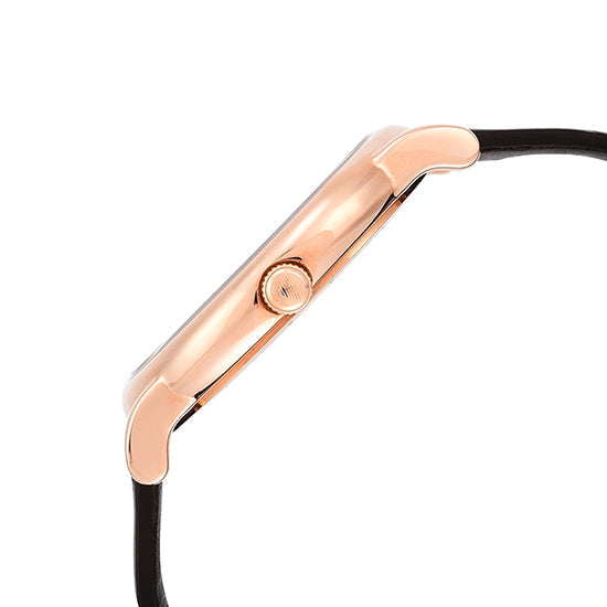 Side profile of Emporio Armani Luigi watch showing rose gold case and crown