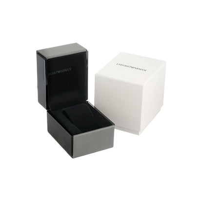 Emporio Armani watch packaging showing black and white gift boxes