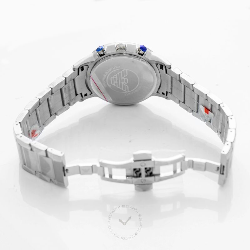 Emporio Armani Renato watch caseback showing stainless steel with eagle logo