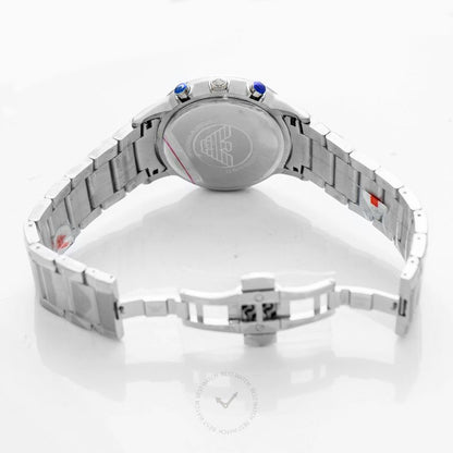 Emporio Armani Renato watch caseback showing stainless steel with eagle logo