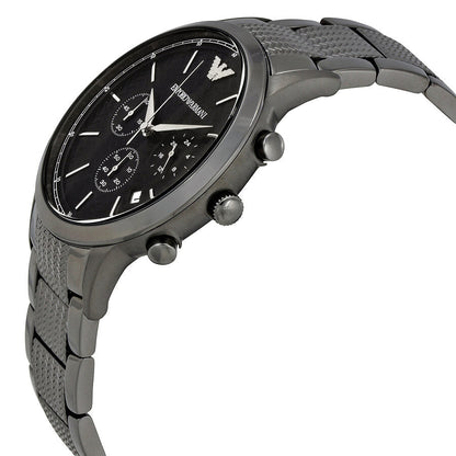 Side view of Emporio Armani Renato AR2505 showing gunmetal bracelet and chronograph pushers