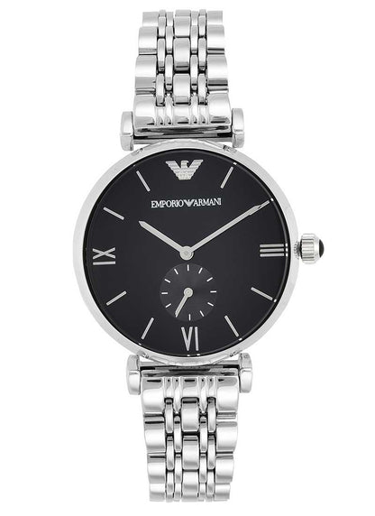 Emporio Armani Retro Black Dial Silver Men's Watch - AR1676