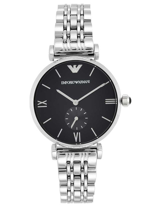 Emporio Armani Retro Black Dial Silver Men's Watch - AR1676