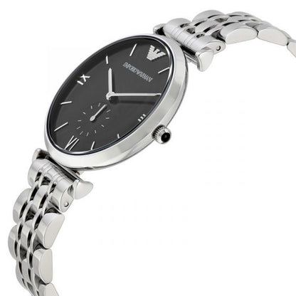 Emporio Armani Retro Black Dial Silver Men's Watch - AR1676