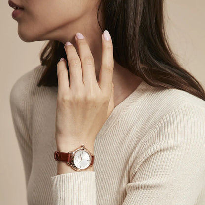 Emporio Armani Mia Three-Hand Brown Geniune Leather Women's Watch - AR11525