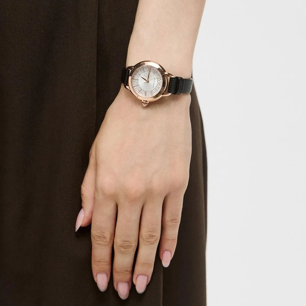 Emporio Armani Mia Rose Gold Black Genuine Leather Women's Watch - AR11631