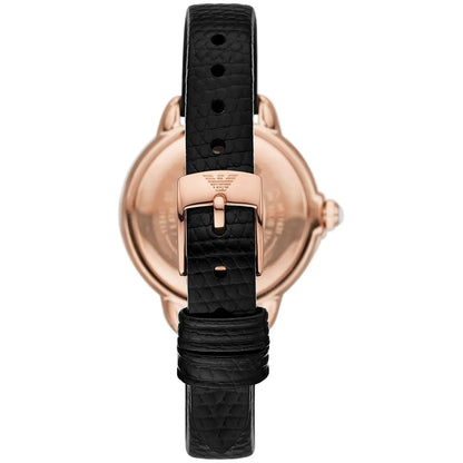 Emporio Armani Mia Rose Gold Black Genuine Leather Women's Watch - AR11631