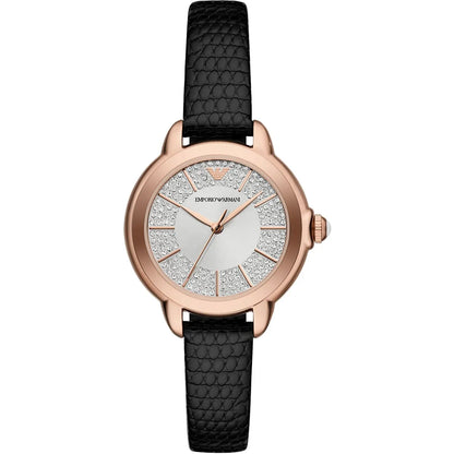 Emporio Armani Mia Rose Gold Black Genuine Leather Women's Watch - AR11631