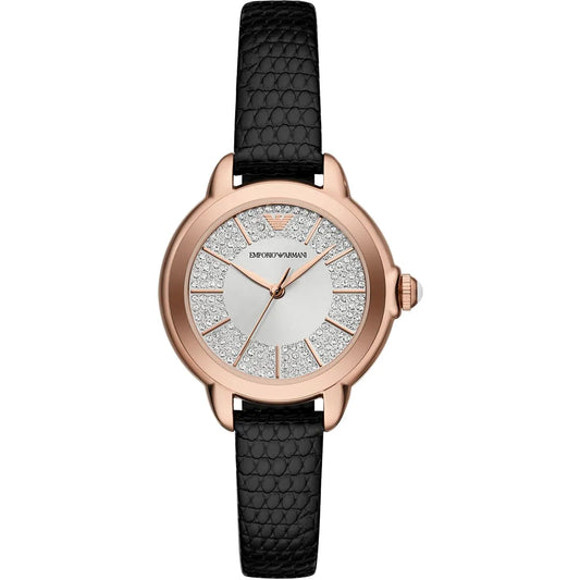 Emporio Armani Mia Rose Gold Black Genuine Leather Women's Watch - AR11631