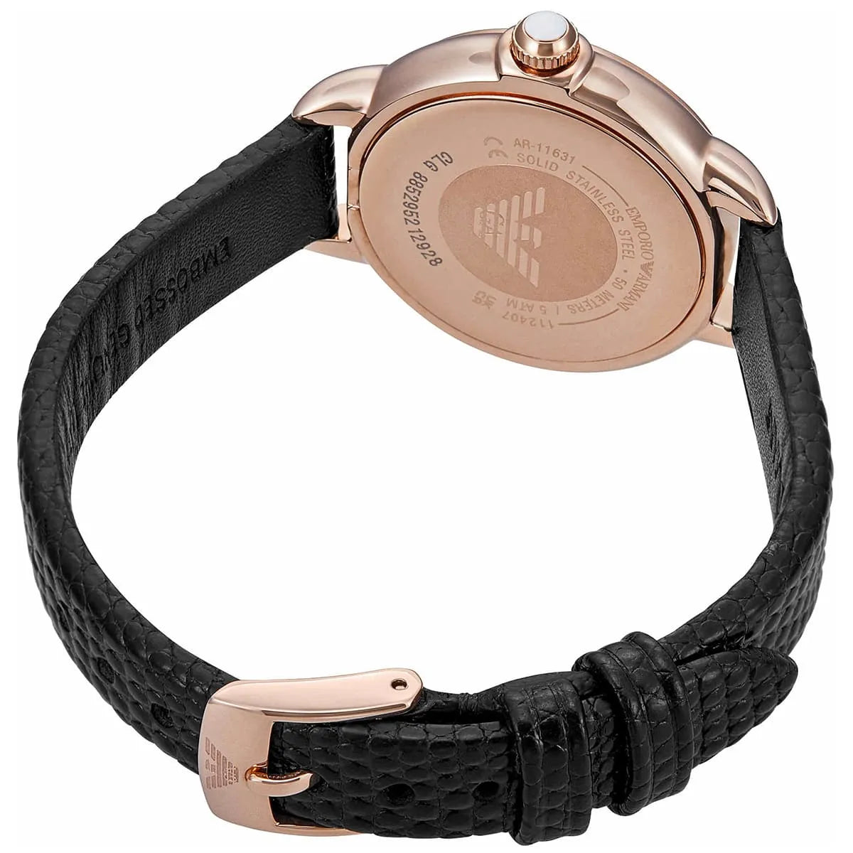 Emporio Armani Mia Rose Gold Black Genuine Leather Women's Watch - AR11631