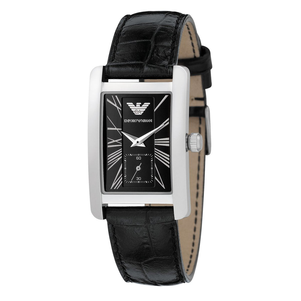 Emporio Armani Classic Rectangle Black Genuine Leather Women's Watch - AR0144