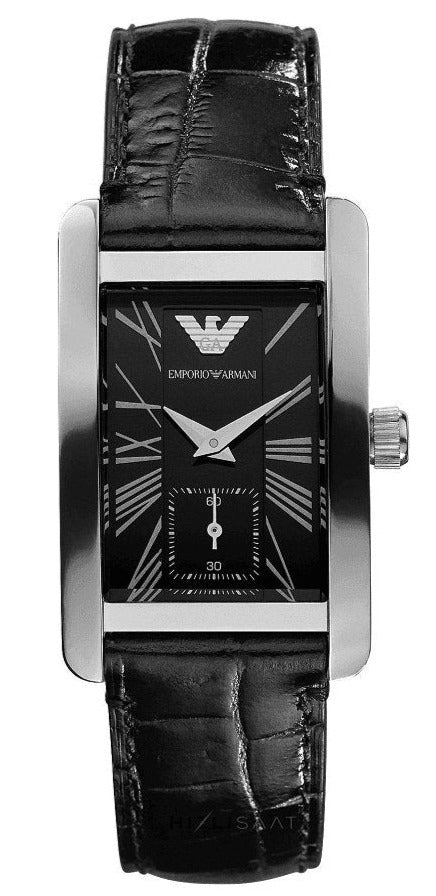 Emporio Armani Classic Rectangle Black Genuine Leather Women's Watch - AR0144