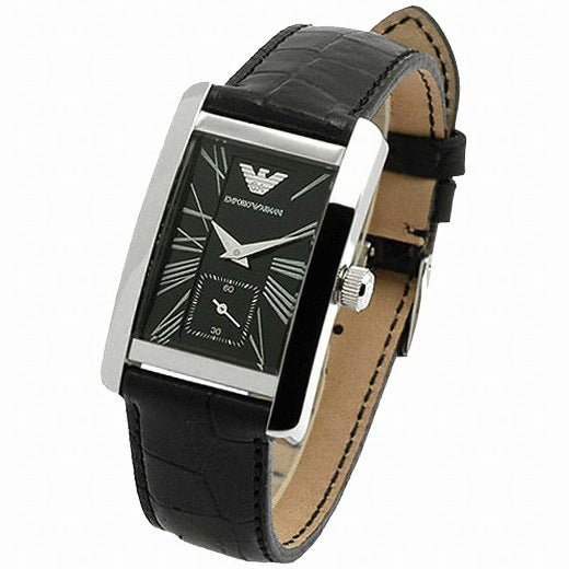 Emporio Armani Classic Rectangle Black Genuine Leather Women's Watch - AR0144