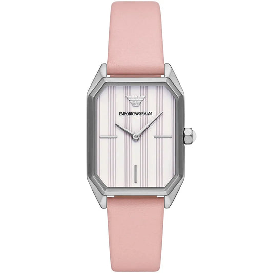Emporio Armani Classic Rectangle Pink Genuine Leather Women's Watch - AR11207