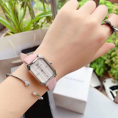 Emporio Armani Classic Rectangle Pink Genuine Leather Women's Watch - AR11207