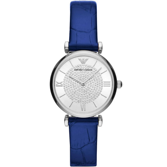 Emporio Armani Gianni T-Bar Two-Hand Blue Genuine Leather Women's Watch - AR11344