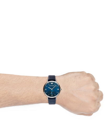 Emporio Armani Gianni T-Bar Navy Blue Genuine Leather Men's Watch - AR11300