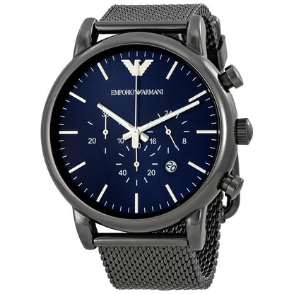 Emporio Armani Sport chronograph watch with blue dial and dark mesh strap