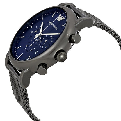 Side angled view of Emporio Armani Sport chronograph with mesh strap