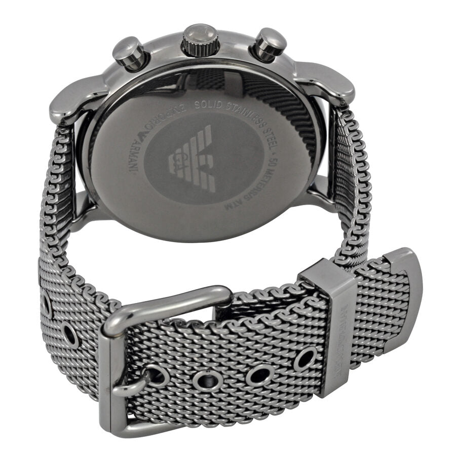 Emporio Armani Sport chronograph case back with mesh strap view
