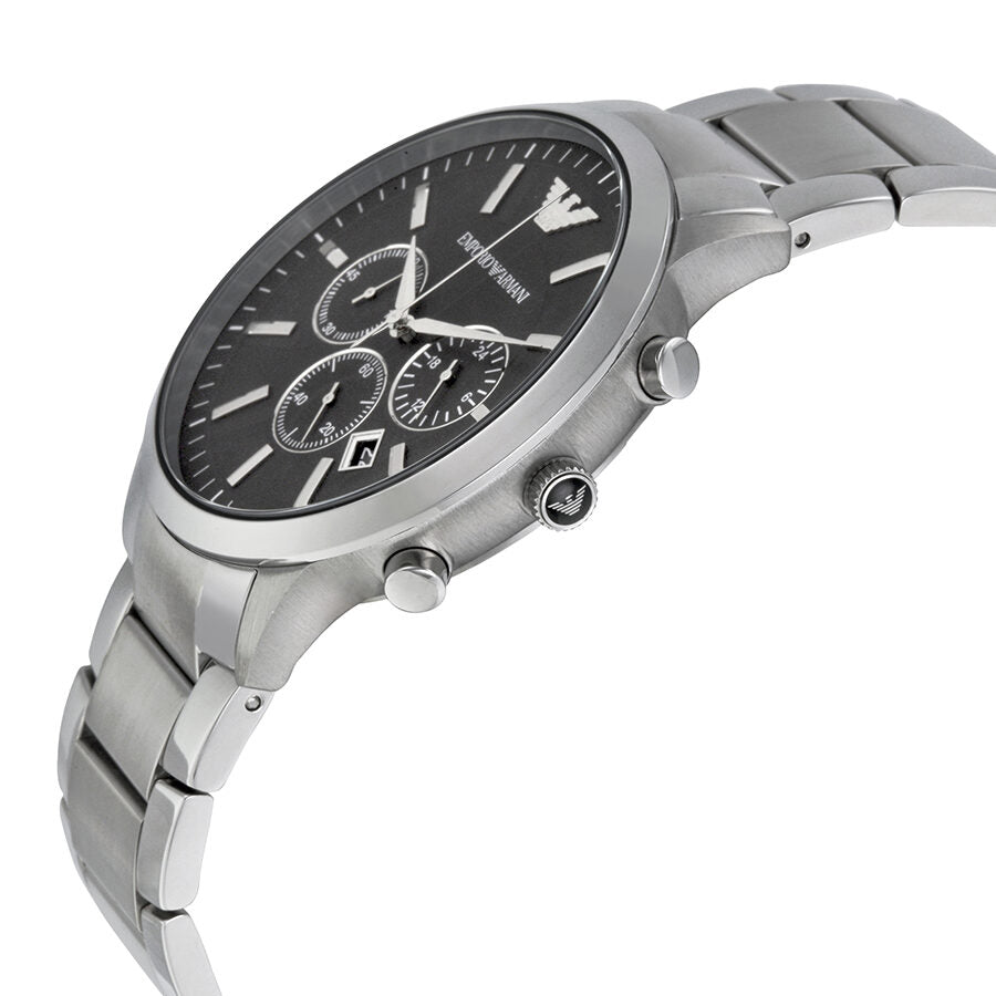 Side angle view of Sportivo chronograph showing steel case profile and bracelet