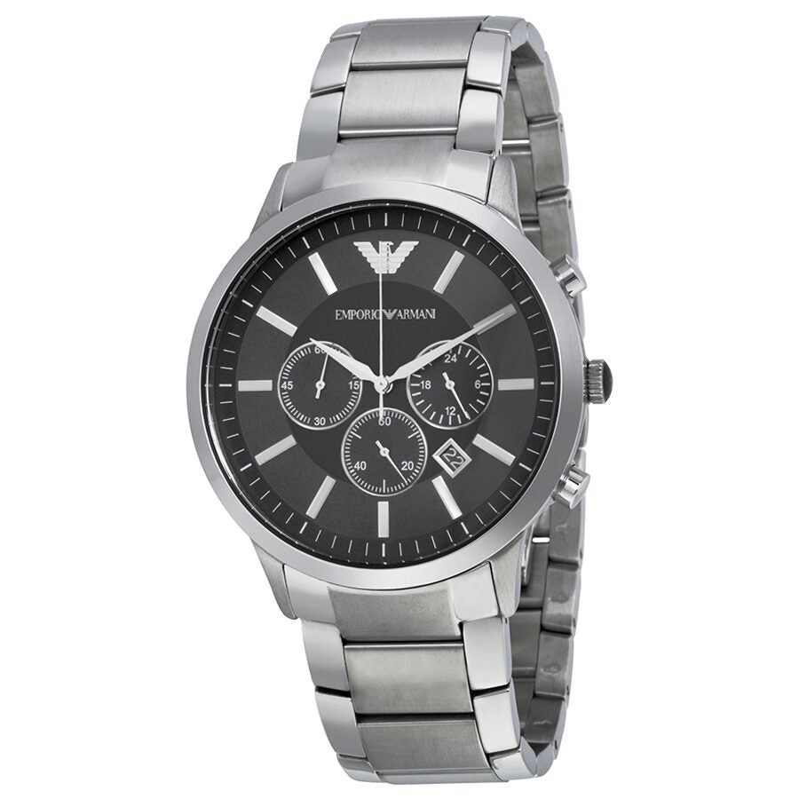 Emporio Armani Sportivo chronograph with black dial, steel case and bracelet