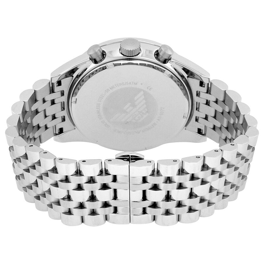 Emporio Armani Sportivo AR6072 case back showing stainless steel bracelet and engravings