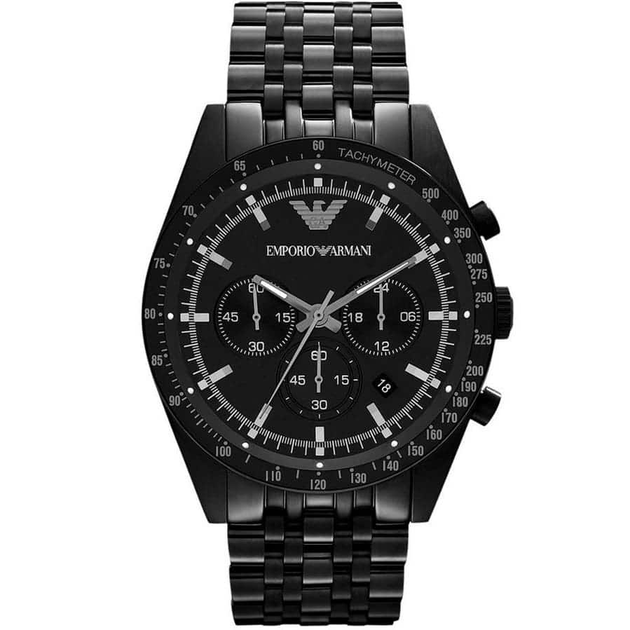 Emporio Armani Tazio AR5989 chronograph with matte black dial and black PVD-plated stainless steel bracelet