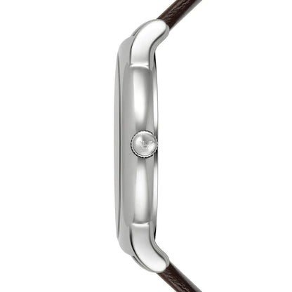 Emporio Armani Herren White Dial Brown Genuine Leather Men's Watch - AR11103