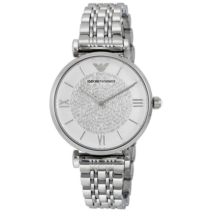 Emporio Armani White Crystal Pave Dial Stainless Steel Women's Watch - AR1925