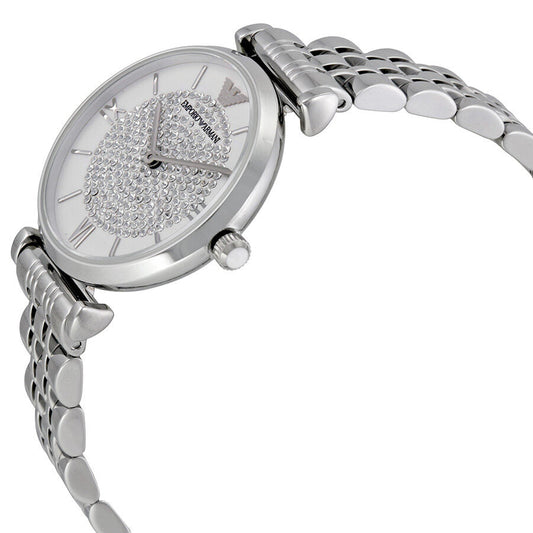 Emporio Armani White Crystal Pave Dial Stainless Steel Ladies Watch AR1925