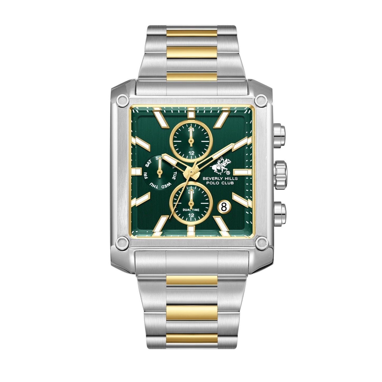 Beverly Hills Polo Club Dual Time Green Dial Two-Tone Watch BP3868X.270