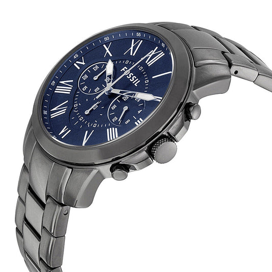 Fossil Grant Chronograph Dark Blue Dial Smoke Ion-plated Watch FS4831