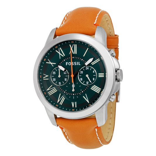 Fossil Grant Chronograph Hunter Green Dial Tan Leather Men's Watch FS4918