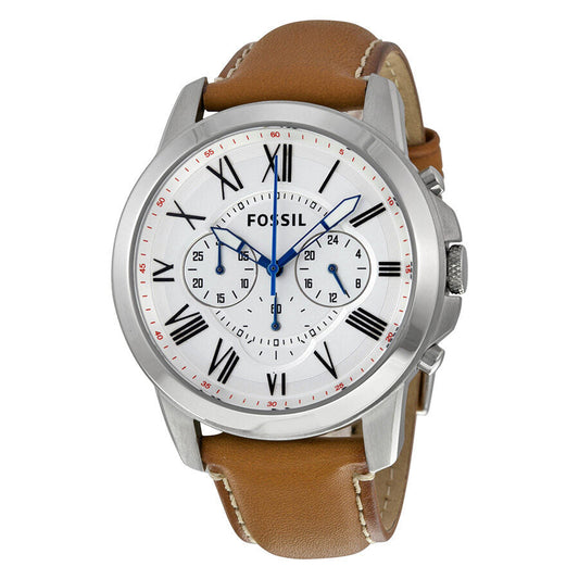 Fossil Grant Chronograph White Dial Tan Leather Men's Watch FS5060