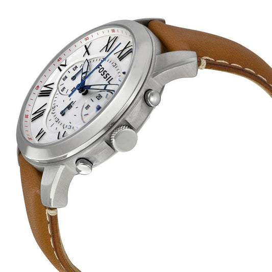 Fossil Grant Chronograph White Dial Tan Leather Men's Watch - FS5060
