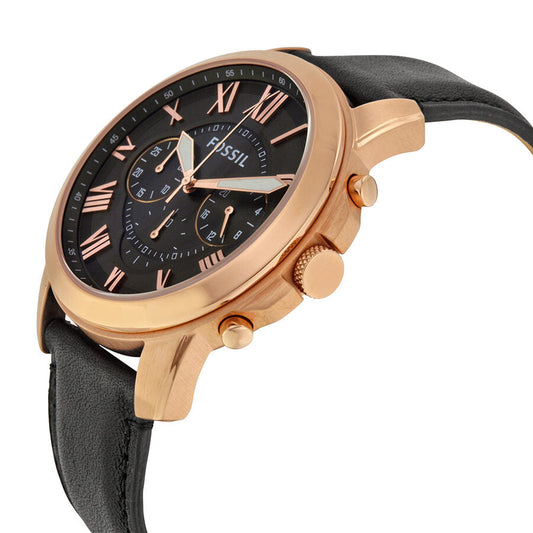 Fossil Grant Grey Dial Chronograph Black Leather Men's Watch FS5085