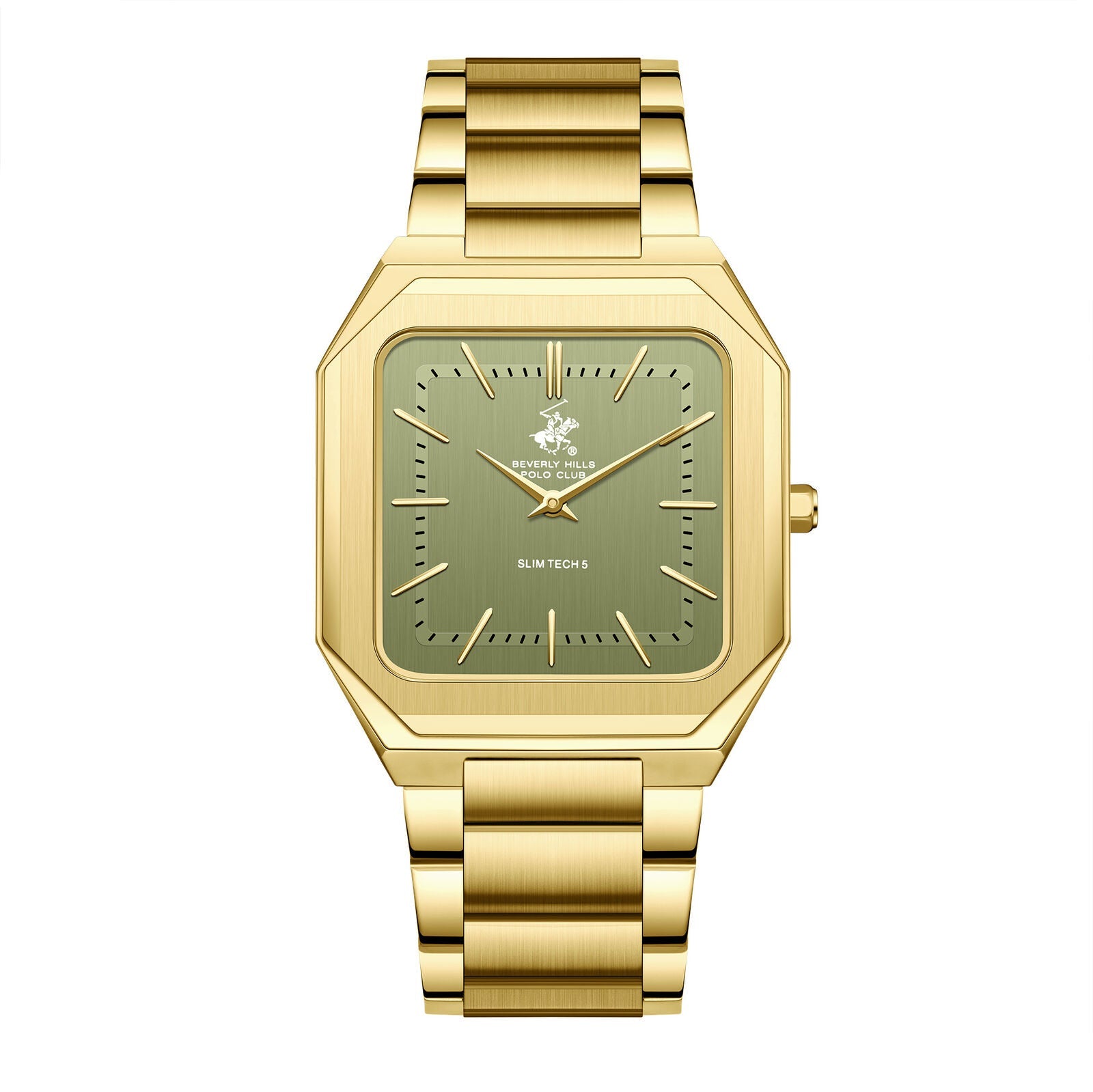 Beverly Hills Polo Club Slim Tech 5 Green Dial Gold Watch BP3864X.170