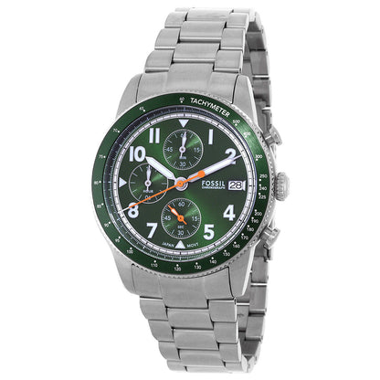 Fossil Sport Tourer green dial chronograph with tachymeter bezel and steel bracelet