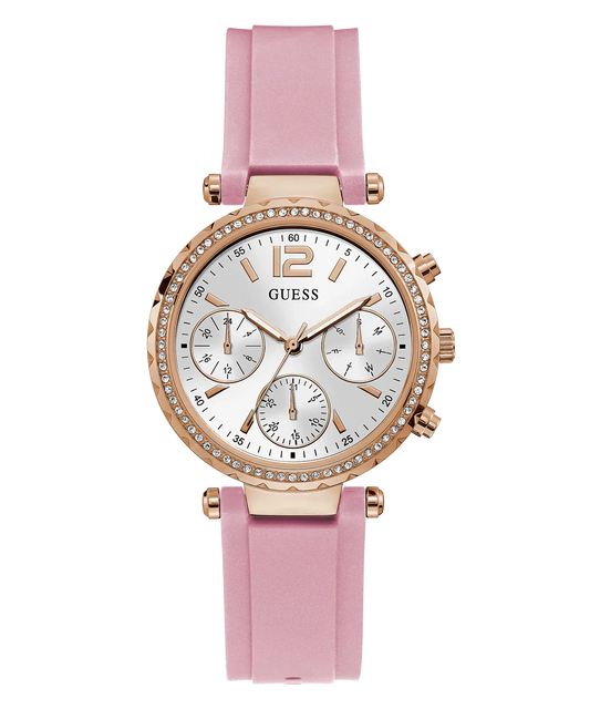 Guess Clarity Pink Tone Silicone Strap Women's Watch GW0109L2