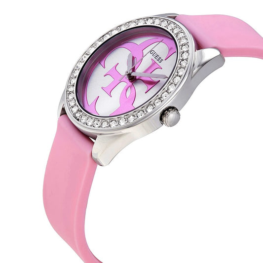 Guess G-Twist Quartz Silver Dial Pink Silicone Ladies Watch W1240L1