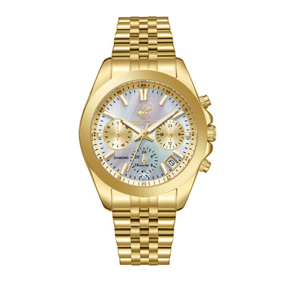 Beverly Hills Polo Club Multi-Function Mother Pearl Gold Diamond Watch BP3656C.120