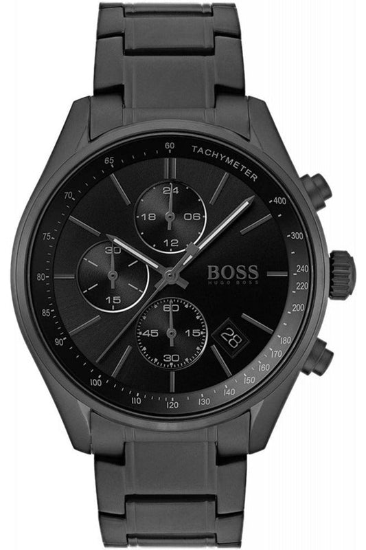 Hugo Boss Chronograph Grand Central Black Leather Strap Men's Watch 1513676