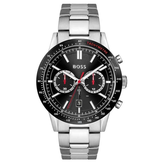 Hugo Boss Allure chronograph men's watch with black dial and stainless steel bracelet